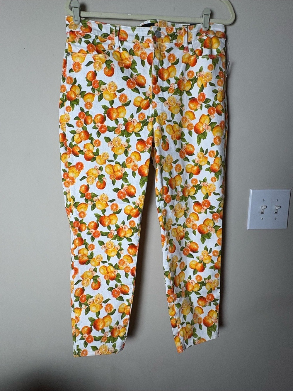 Talbots White Citrus-Print Slim Crop Pants 12